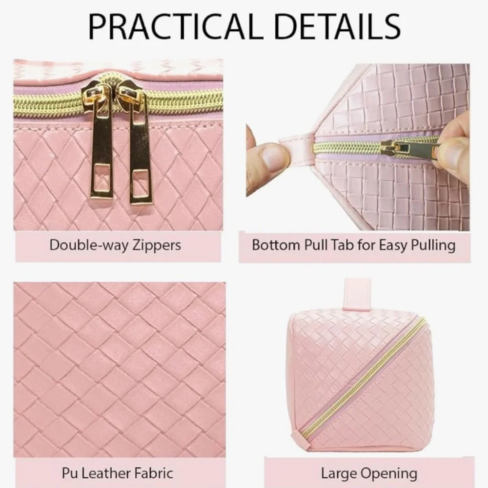 NWT Bulveri Pink Quilted Makeup Bag with Gold Zipper
